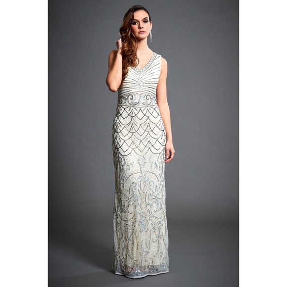 NWT Jywal Eva Off White Beaded Flapper Gown Medium - Picture 1 of 8